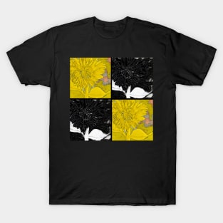 Black and Yellow Square Dahlias T-Shirt